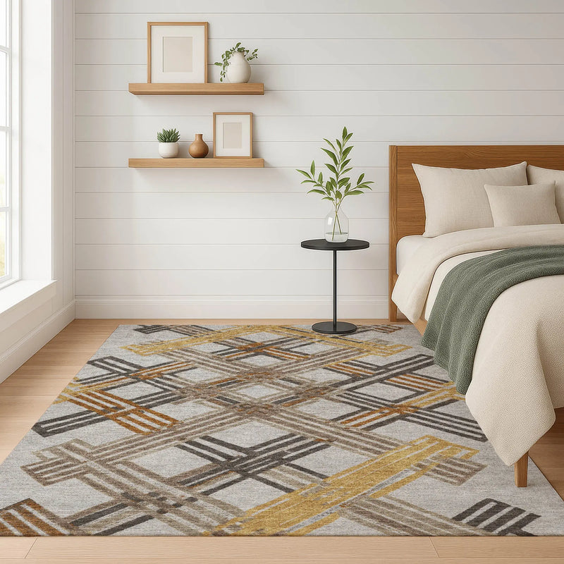 10' X 14' Gray And Gold Geometric Washable Indoor Outdoor Area Rug Homeroots Outdoor