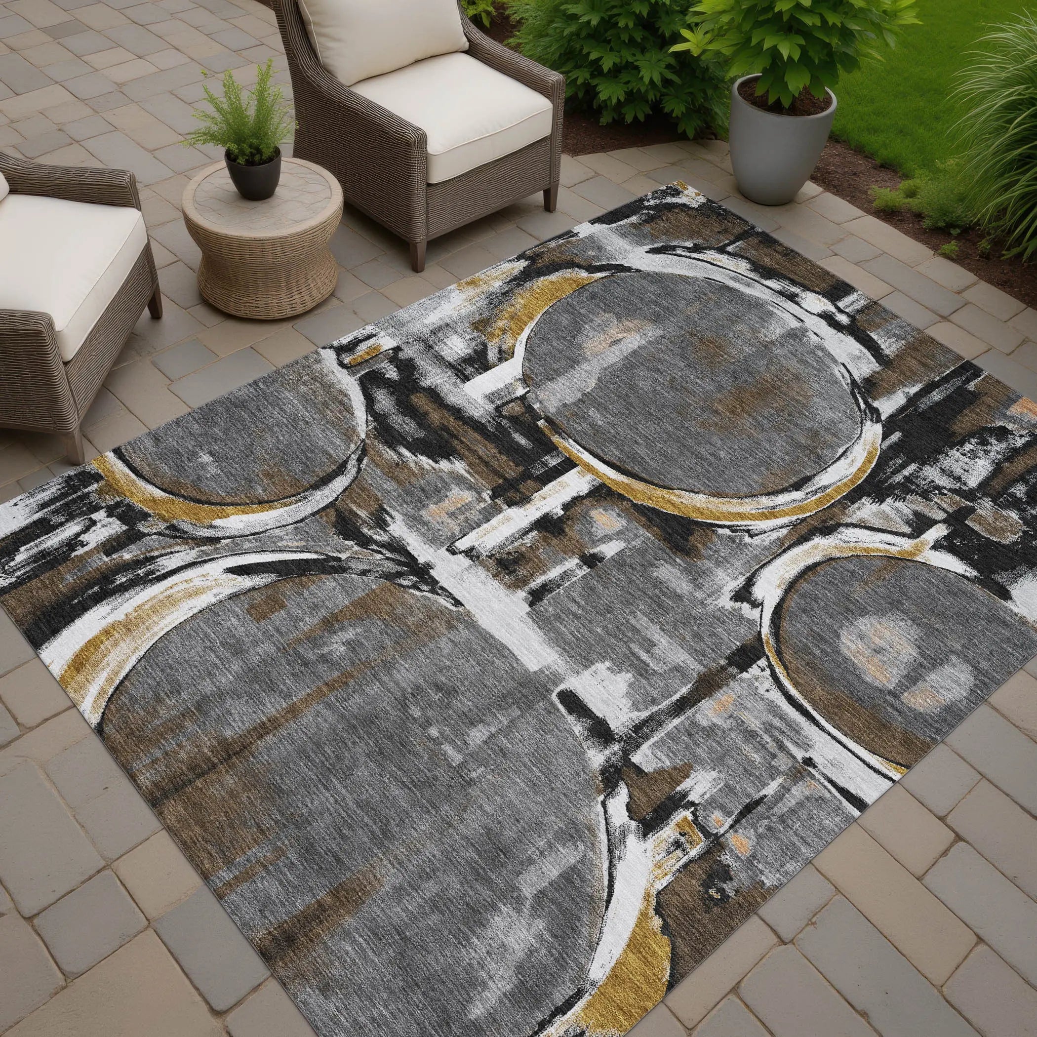 10' X 14' Gray And Graphite Abstract Washable Indoor Outdoor Area Rug Homeroots Outdoor