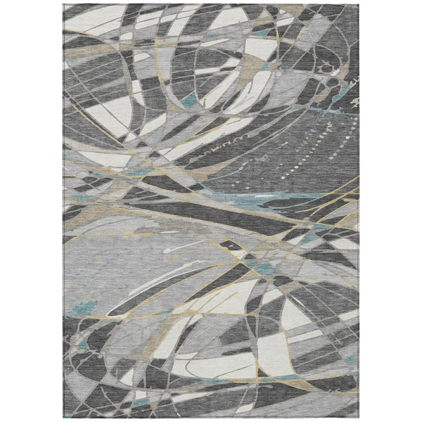 10' X 14' Gray And Graphite Abstract Washable Indoor Outdoor Area Rug Homeroots Outdoor