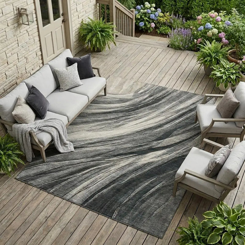 10' X 14' Gray And Graphite Abstract Washable Indoor Outdoor Area Rug Homeroots Outdoor