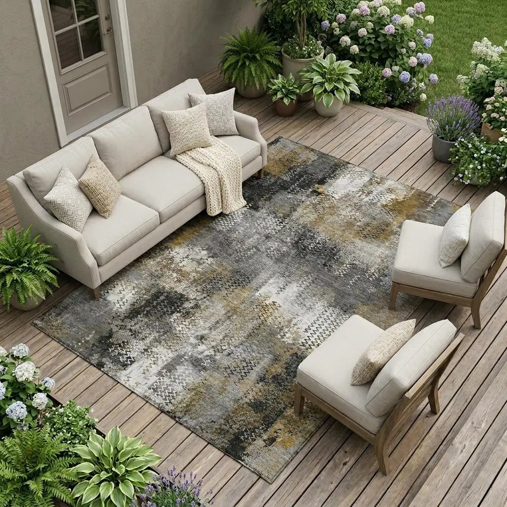 10' X 14' Gray And Graphite Abstract Washable Indoor Outdoor Area Rug Homeroots Outdoor