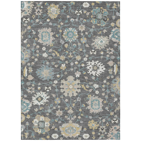 10' X 14' Gray And Graphite Floral Washable Indoor Outdoor Area Rug Homeroots Outdoor