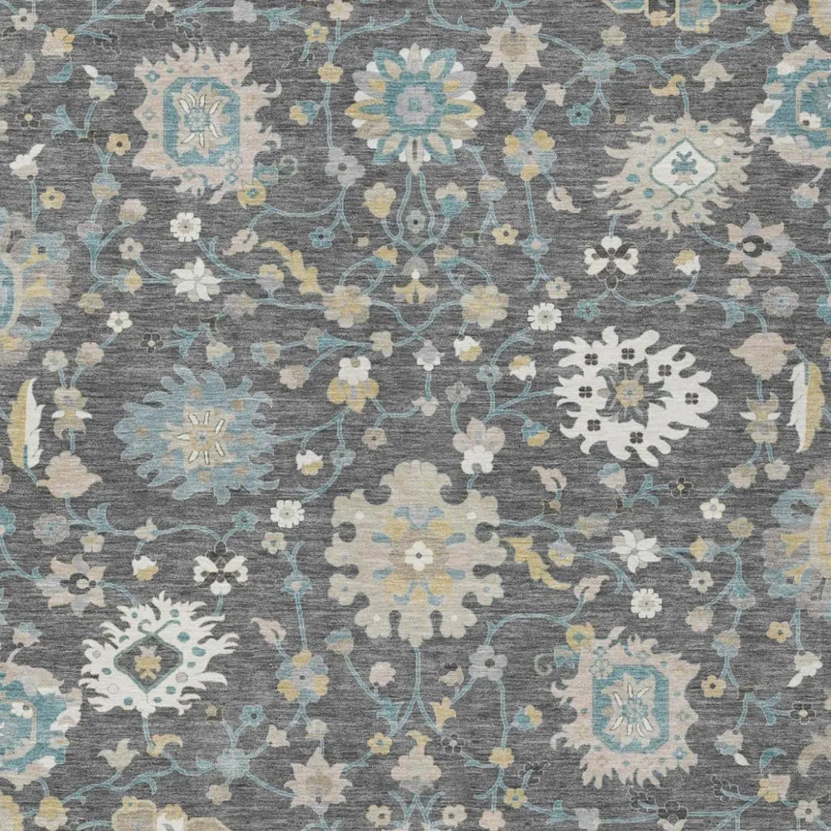 10' X 14' Gray And Graphite Floral Washable Indoor Outdoor Area Rug Homeroots Outdoor