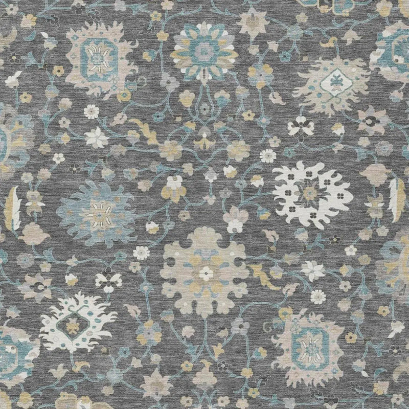 10' X 14' Gray And Graphite Floral Washable Indoor Outdoor Area Rug Homeroots Outdoor