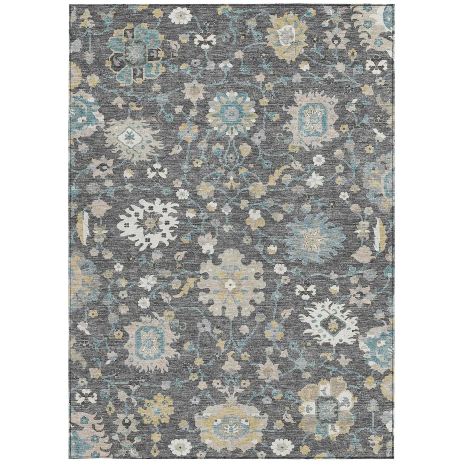 10' X 14' Gray And Graphite Floral Washable Indoor Outdoor Area Rug Homeroots Outdoor