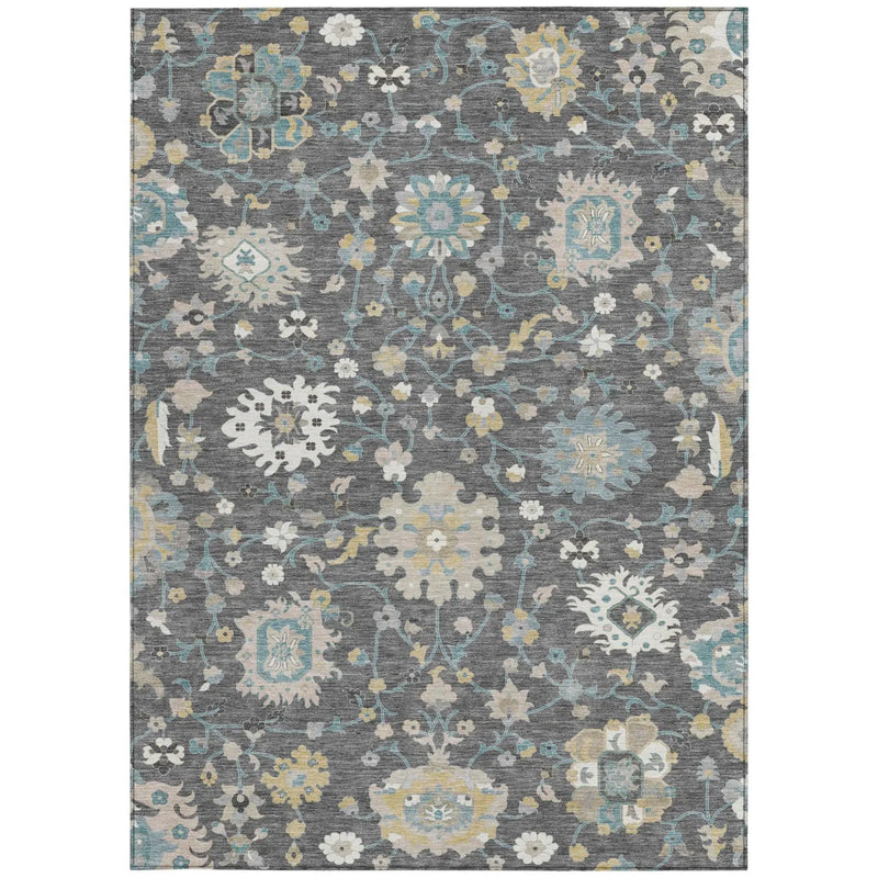 10' X 14' Gray And Graphite Floral Washable Indoor Outdoor Area Rug Homeroots Outdoor