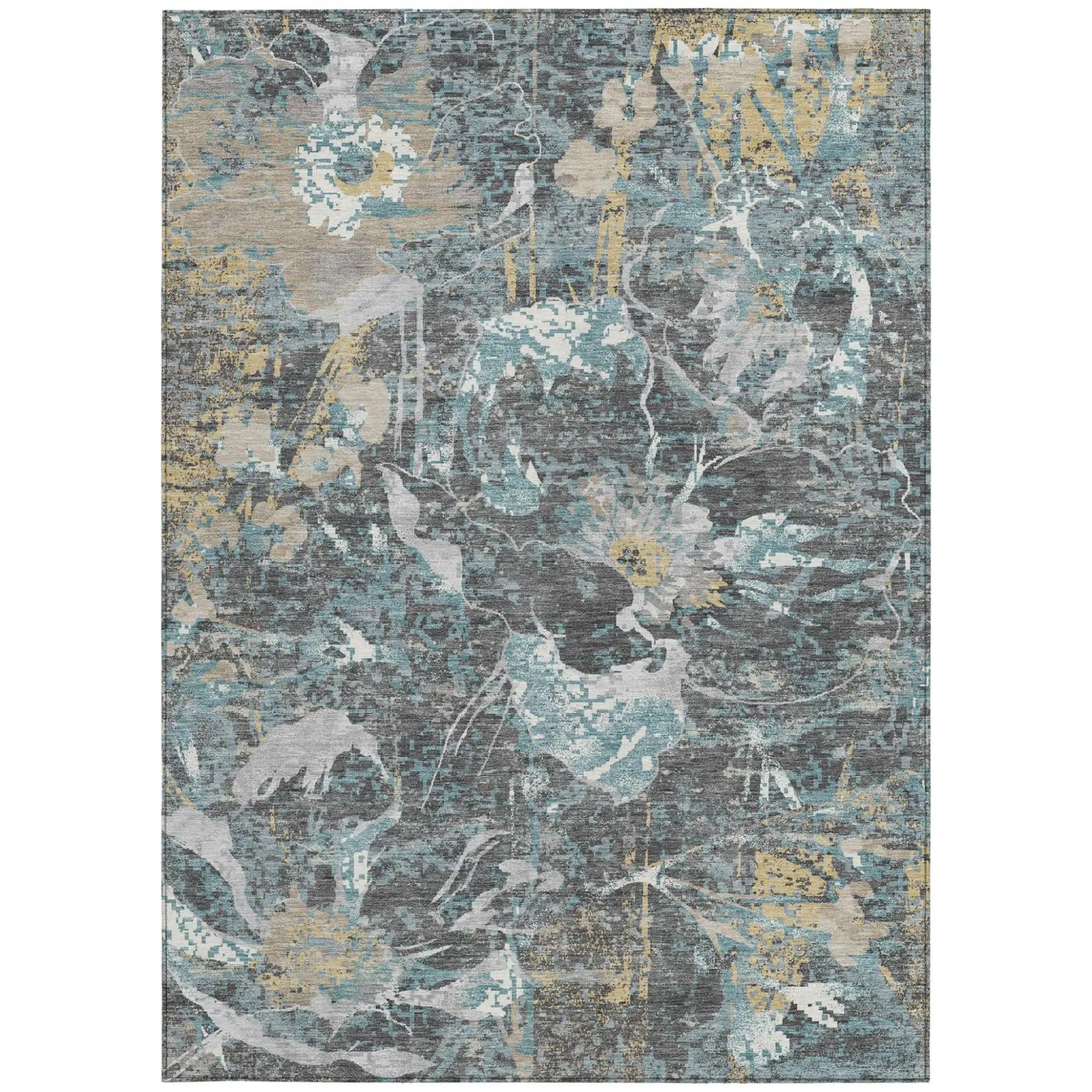 10' X 14' Gray And Graphite Floral Washable Indoor Outdoor Area Rug Homeroots Outdoor