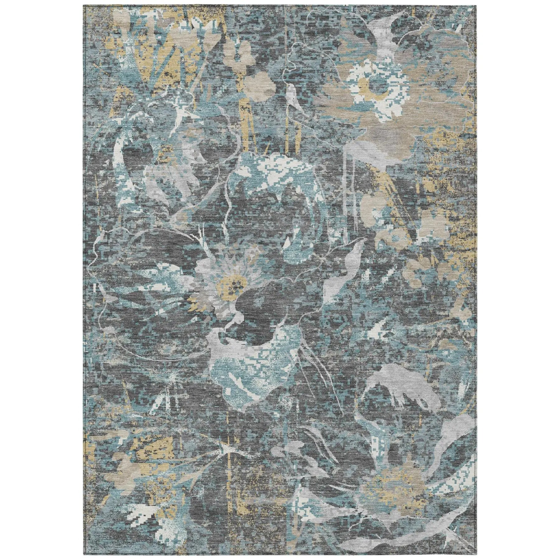 10' X 14' Gray And Graphite Floral Washable Indoor Outdoor Area Rug Homeroots Outdoor