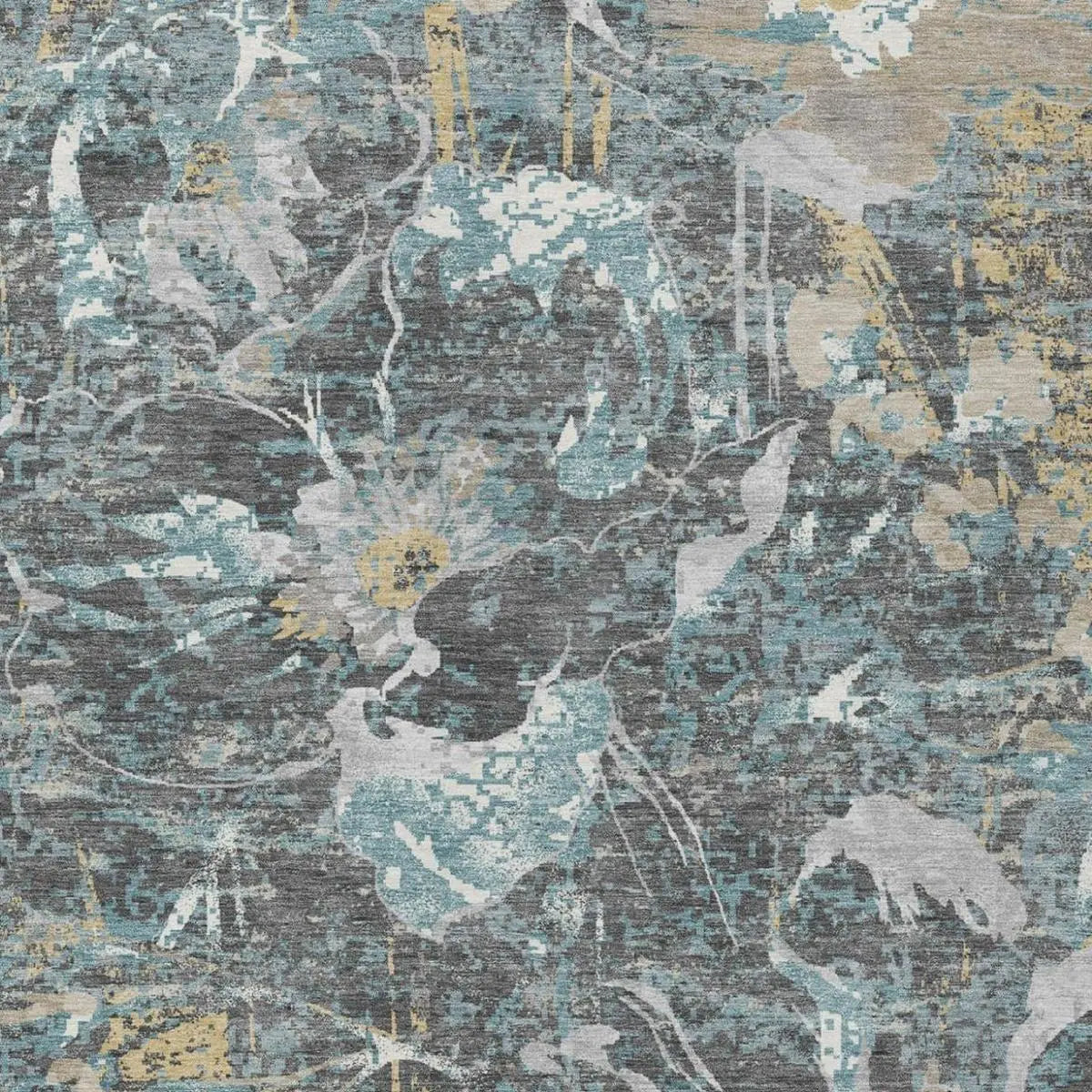 10' X 14' Gray And Graphite Floral Washable Indoor Outdoor Area Rug Homeroots Outdoor