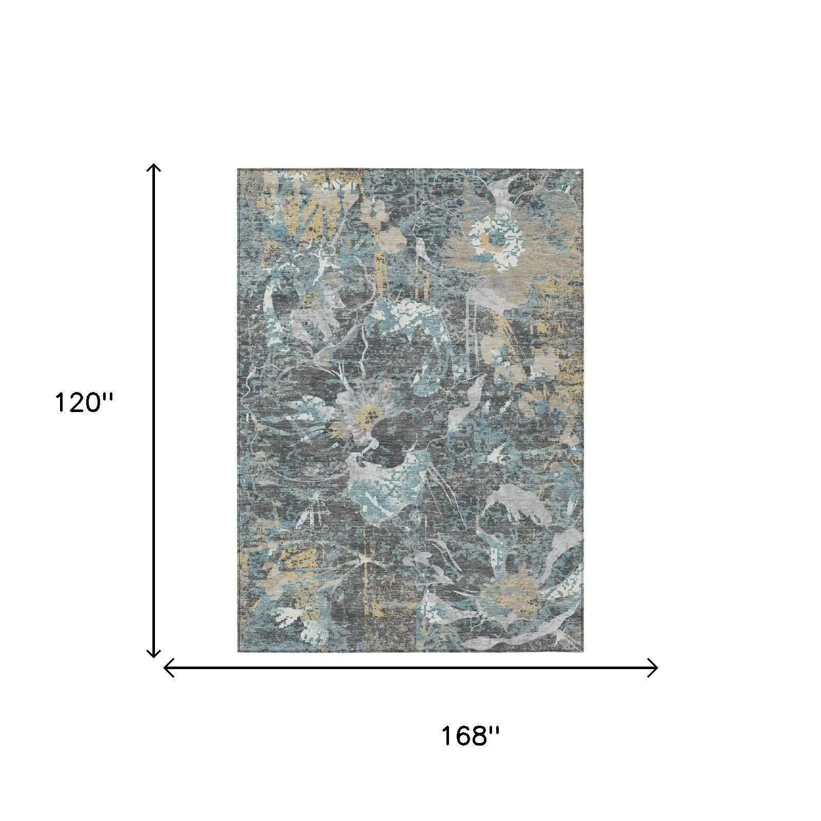 10' X 14' Gray And Graphite Floral Washable Indoor Outdoor Area Rug Homeroots Outdoor
