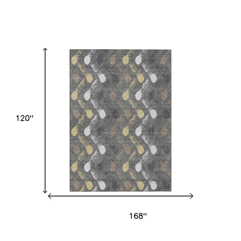 10' X 14' Gray And Graphite Geometric Washable Indoor Outdoor Area Rug Homeroots Outdoor