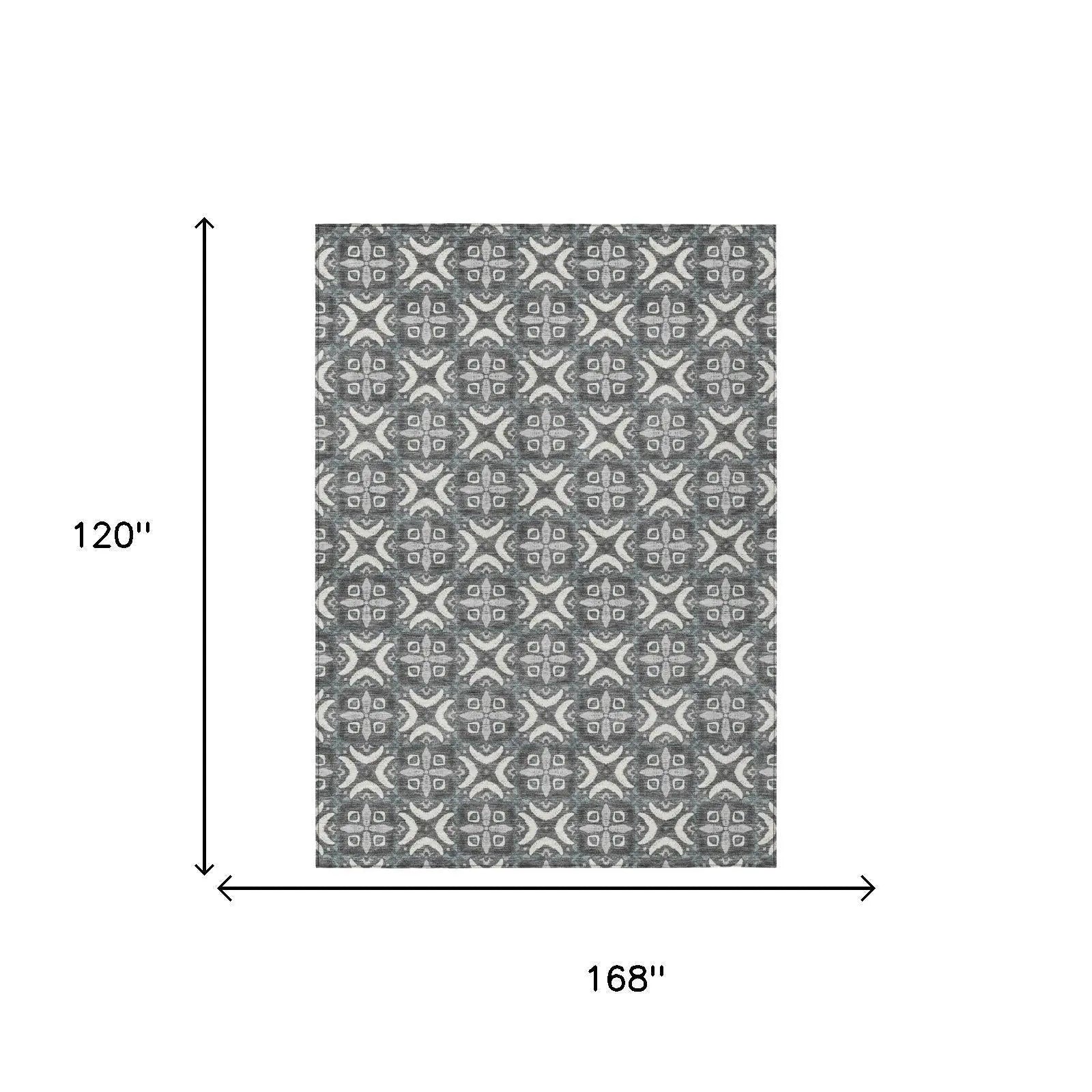 10' X 14' Gray And Graphite Geometric Washable Indoor Outdoor Area Rug Homeroots Outdoor