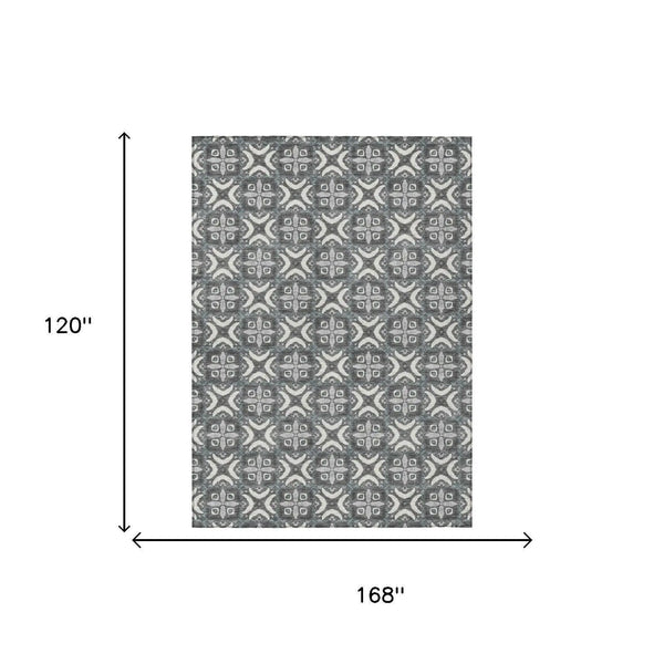 10' X 14' Gray And Graphite Geometric Washable Indoor Outdoor Area Rug Homeroots Outdoor