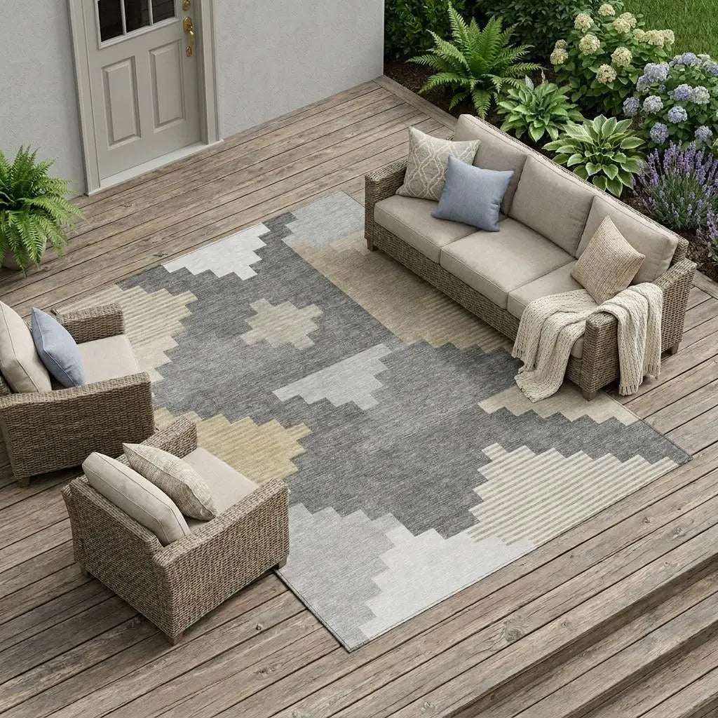 10' X 14' Gray And Graphite Geometric Washable Indoor Outdoor Area Rug Homeroots Outdoor