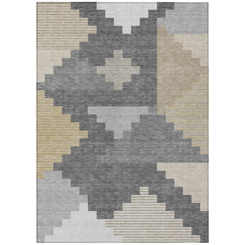 10' X 14' Gray And Graphite Geometric Washable Indoor Outdoor Area Rug Homeroots Outdoor