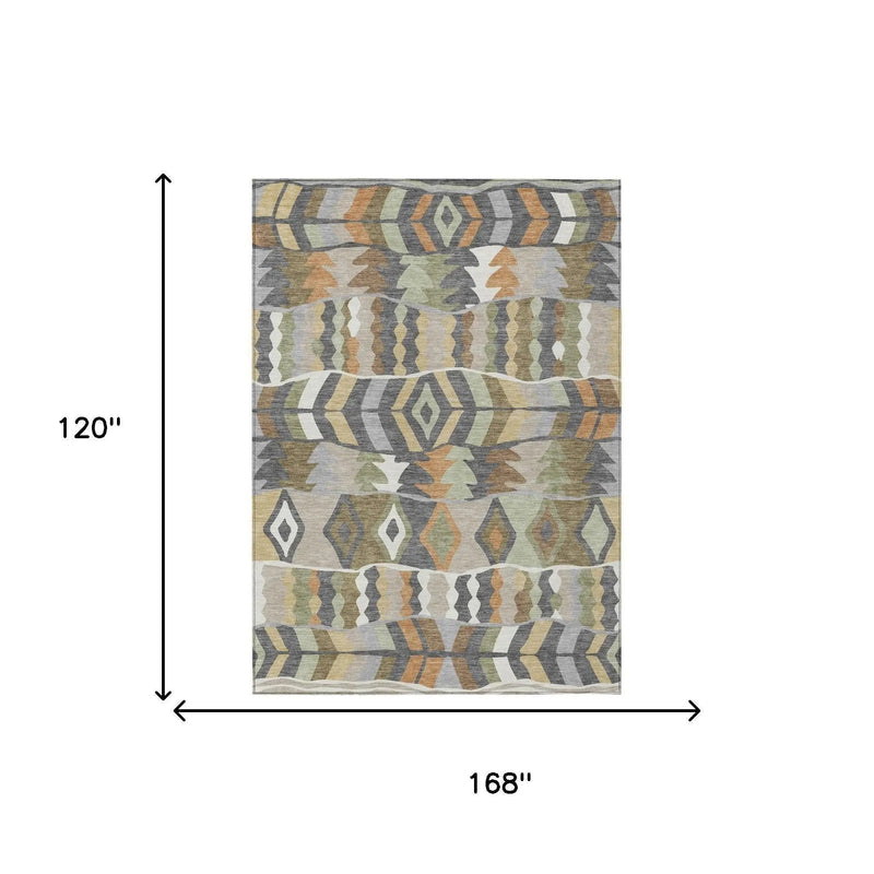 10' X 14' Gray And Graphite Geometric Washable Indoor Outdoor Area Rug Homeroots Outdoor