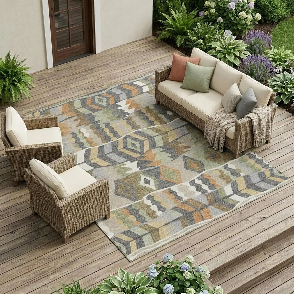 10' X 14' Gray And Graphite Geometric Washable Indoor Outdoor Area Rug Homeroots Outdoor