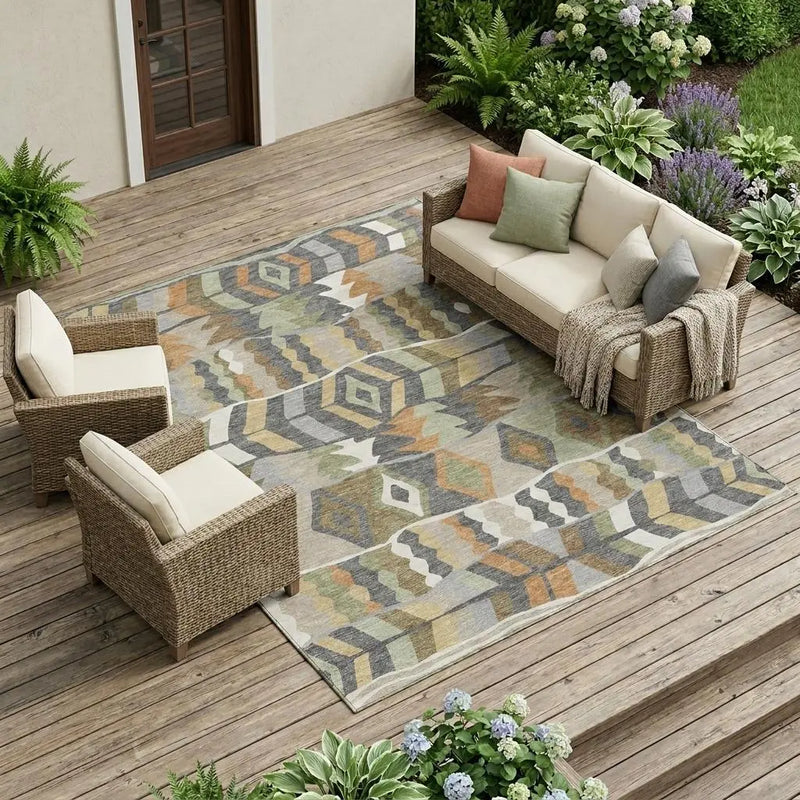 10' X 14' Gray And Graphite Geometric Washable Indoor Outdoor Area Rug Homeroots Outdoor