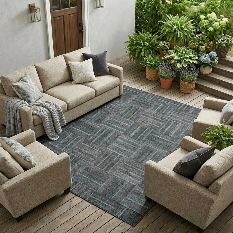 10' X 14' Gray And Graphite Geometric Washable Indoor Outdoor Area Rug Homeroots Outdoor