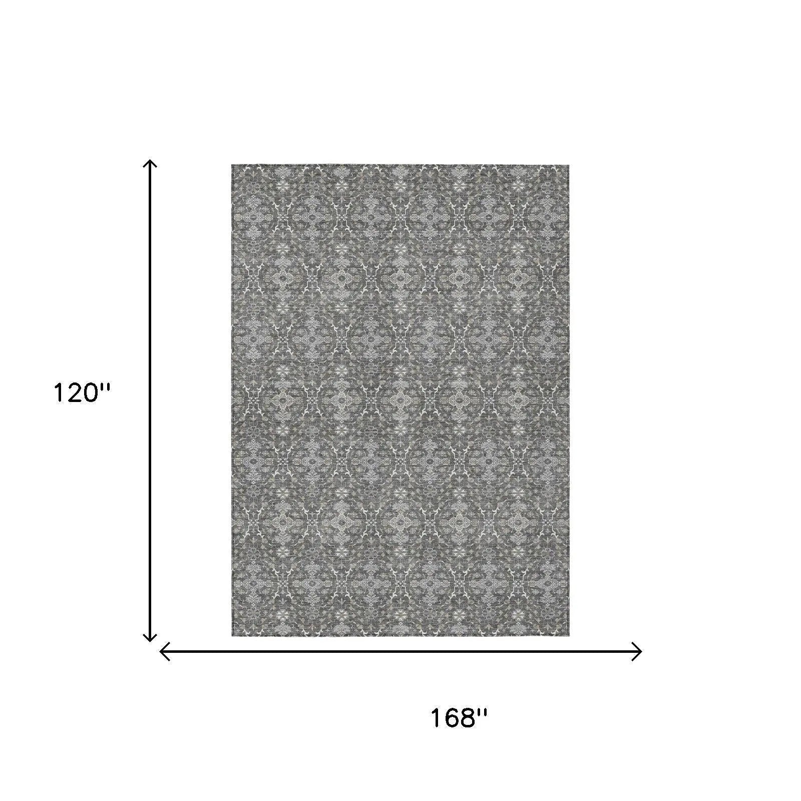 10' X 14' Gray And Graphite Oriental Washable Indoor Outdoor Area Rug Homeroots Outdoor