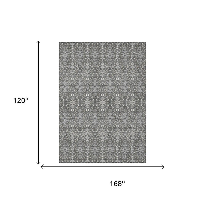 10' X 14' Gray And Graphite Oriental Washable Indoor Outdoor Area Rug Homeroots Outdoor