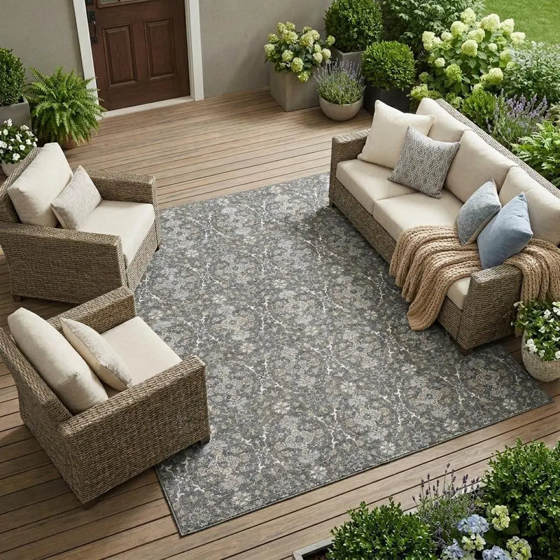 10' X 14' Gray And Graphite Oriental Washable Indoor Outdoor Area Rug Homeroots Outdoor