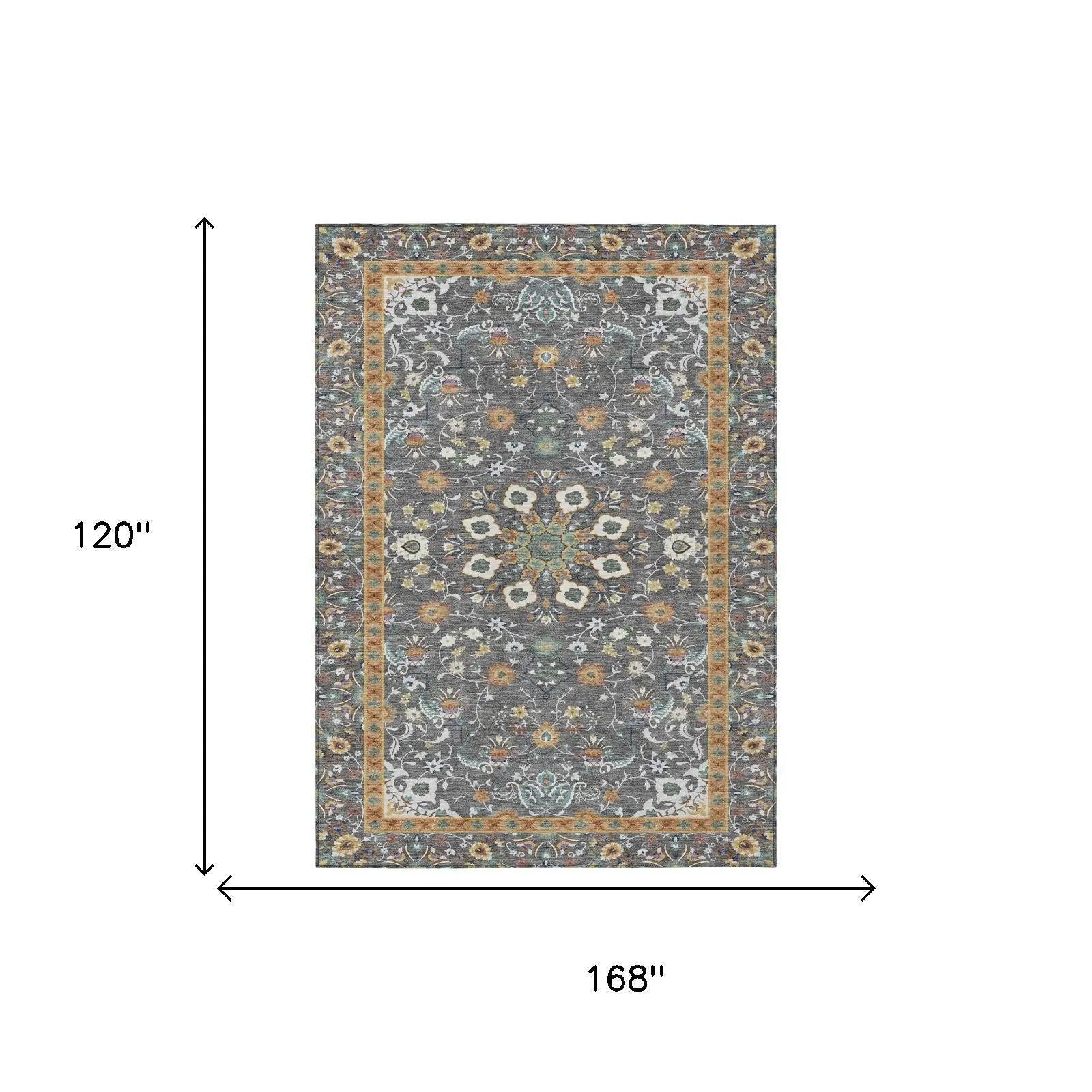 10' X 14' Gray And Graphite Oriental Washable Indoor Outdoor Area Rug Homeroots Outdoor