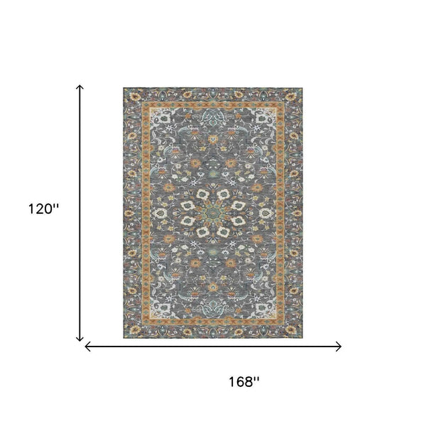 10' X 14' Gray And Graphite Oriental Washable Indoor Outdoor Area Rug Homeroots Outdoor