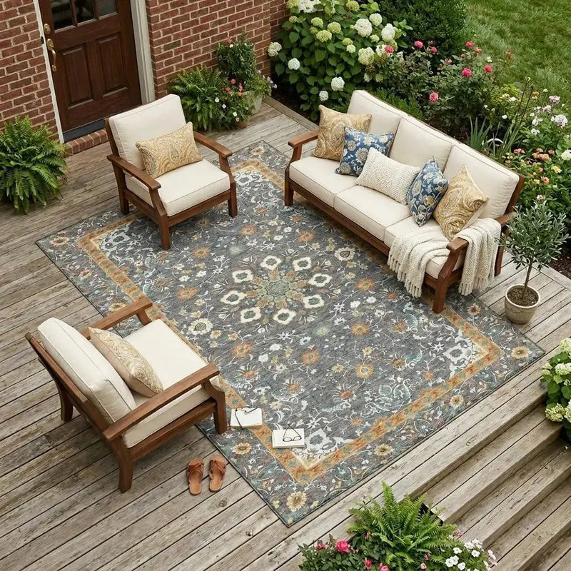 10' X 14' Gray And Graphite Oriental Washable Indoor Outdoor Area Rug Homeroots Outdoor