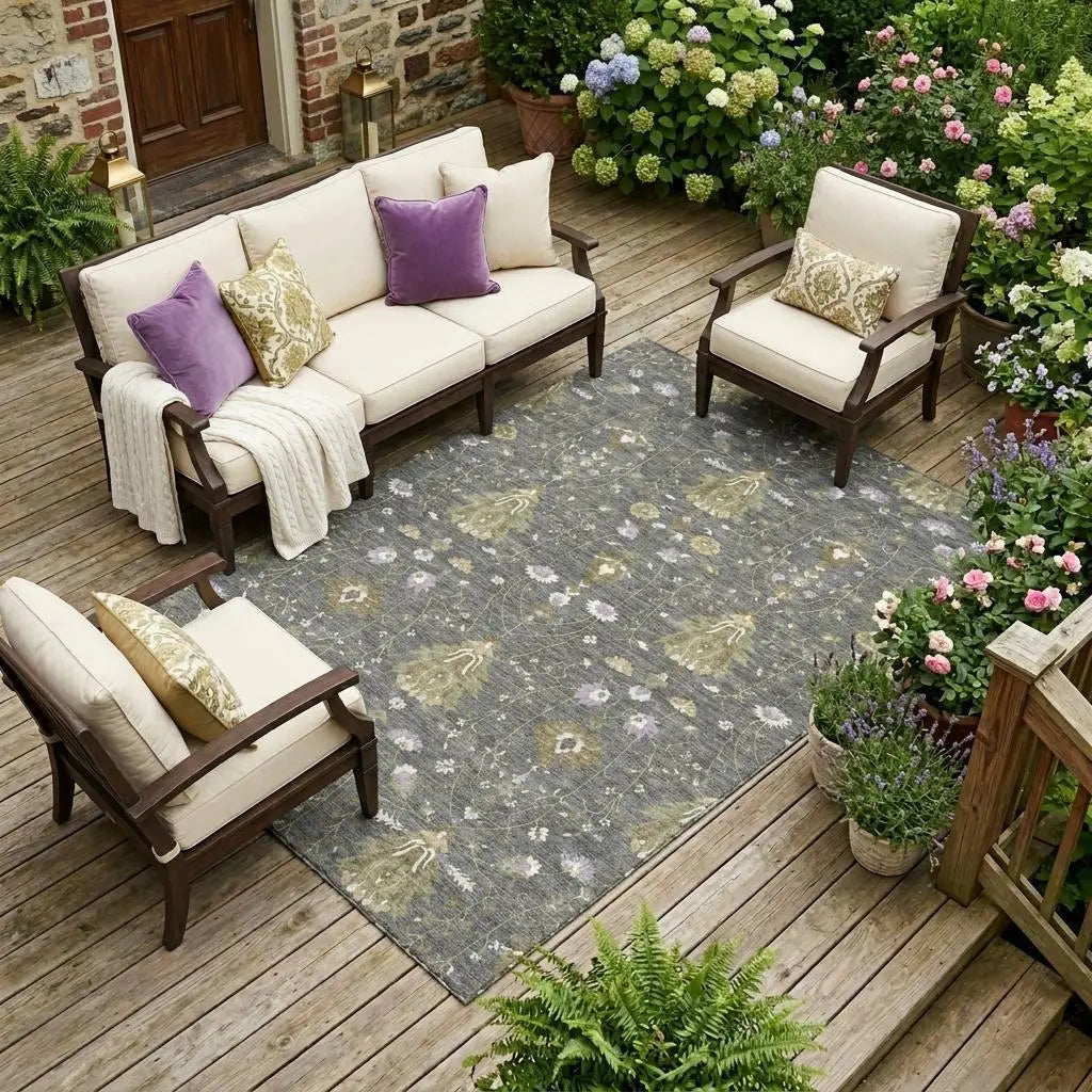 10' X 14' Gray And Graphite Oriental Washable Indoor Outdoor Area Rug Homeroots Outdoor