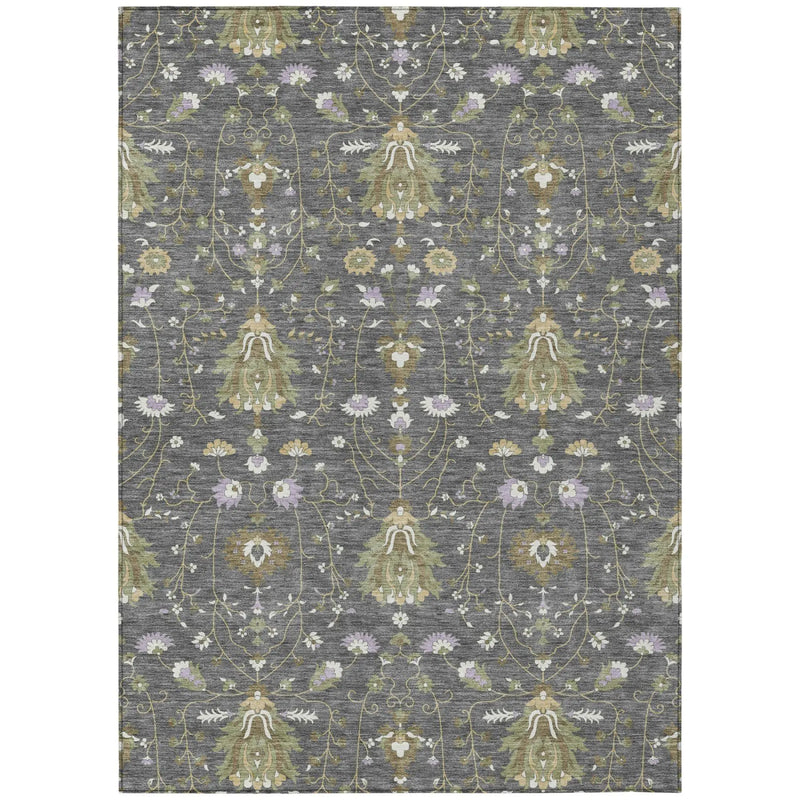 10' X 14' Gray And Graphite Oriental Washable Indoor Outdoor Area Rug Homeroots Outdoor