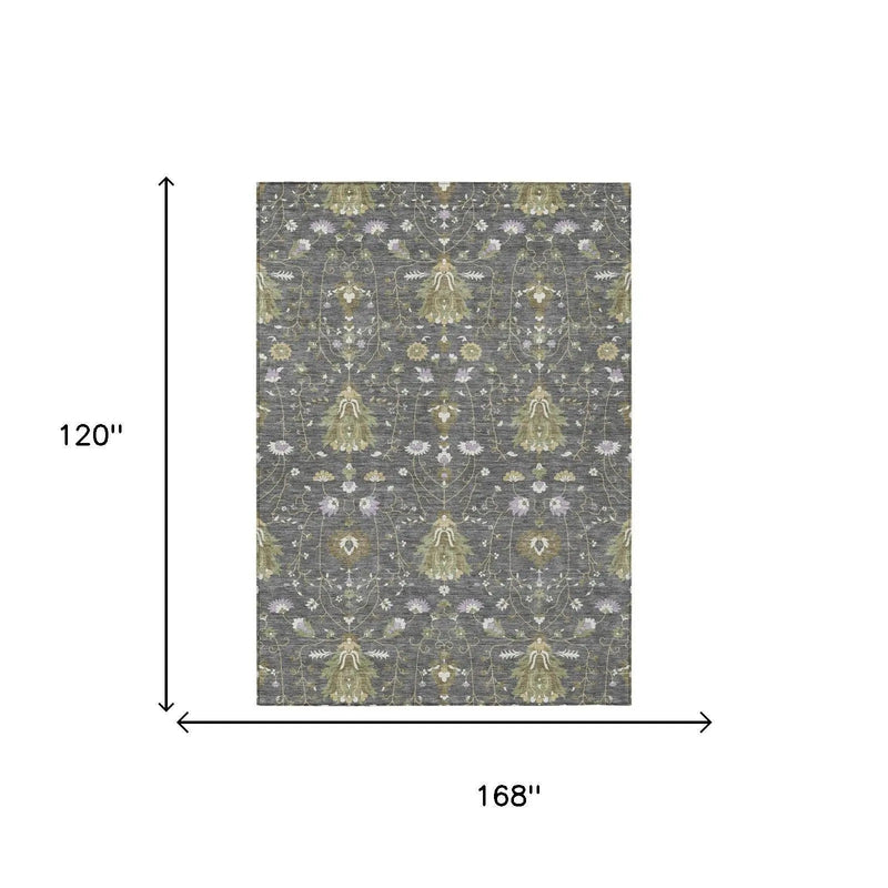 10' X 14' Gray And Graphite Oriental Washable Indoor Outdoor Area Rug Homeroots Outdoor