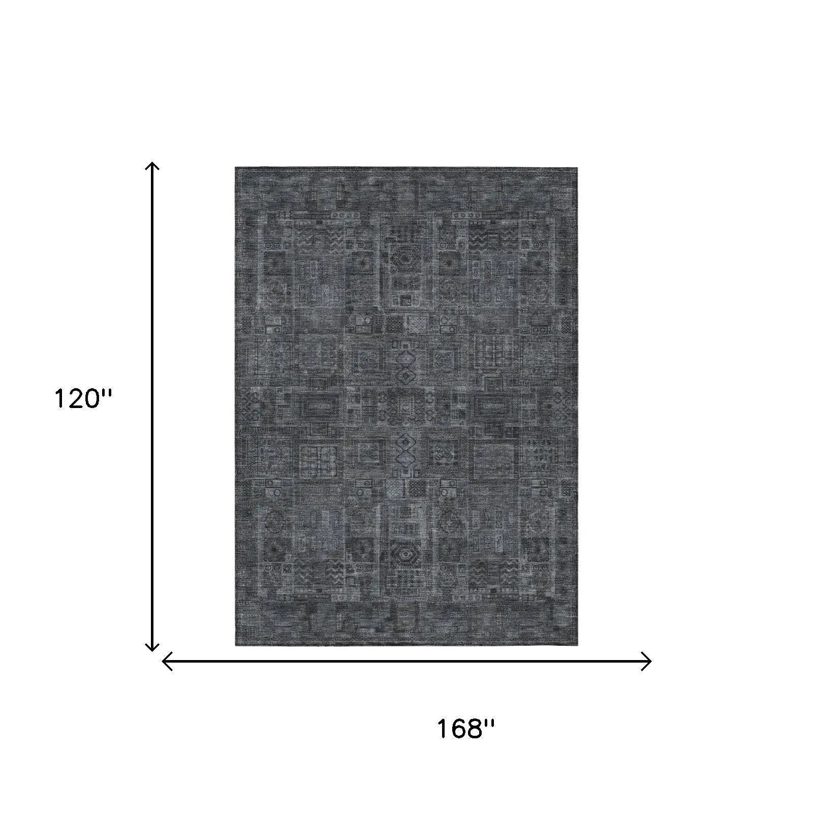 10' X 14' Gray And Graphite Oriental Washable Indoor Outdoor Area Rug Homeroots Outdoor