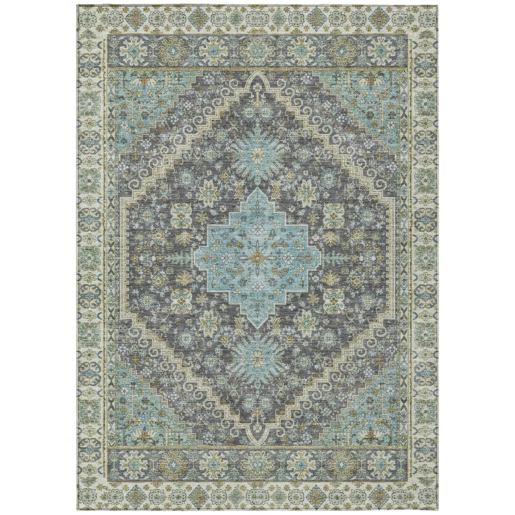 10' X 14' Gray And Graphite Oriental Washable Indoor Outdoor Area Rug Homeroots Outdoor