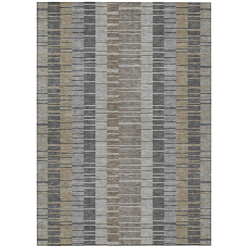 10' X 14' Gray And Graphite Striped Washable Indoor Outdoor Area Rug Homeroots Outdoor