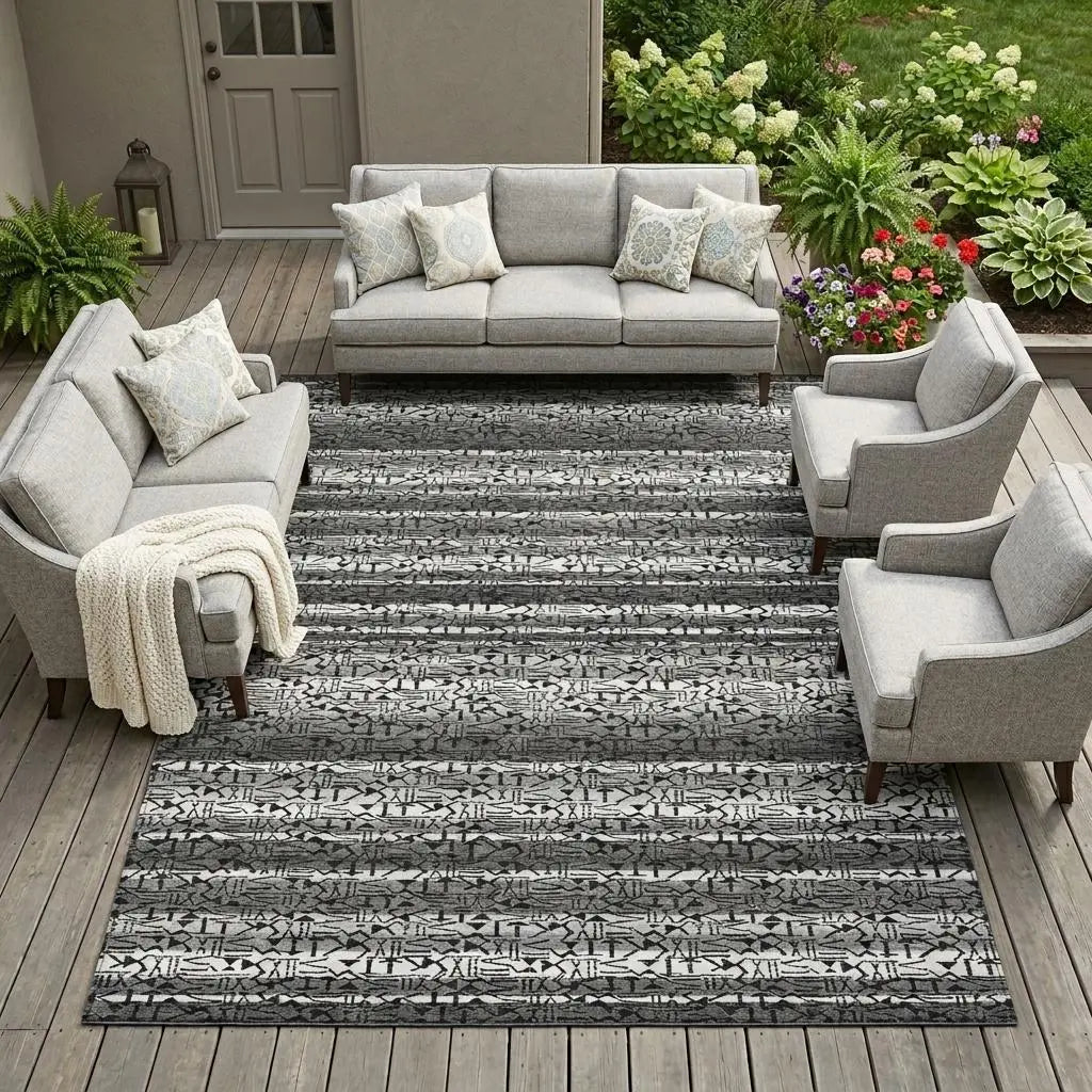 10' X 14' Gray And Graphite Striped Washable Indoor Outdoor Area Rug Homeroots Outdoor