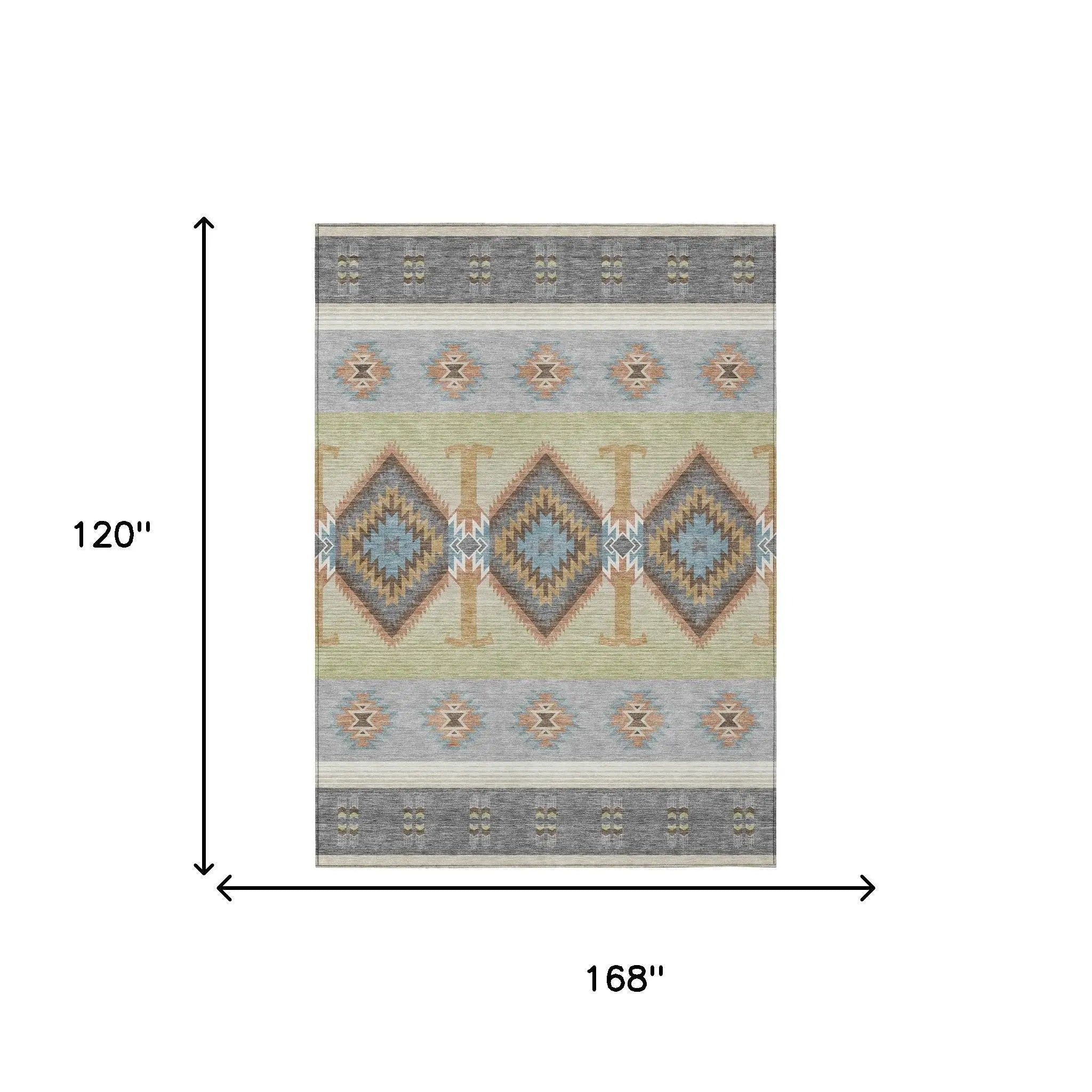 10' X 14' Gray And Green Southwestern Washable Indoor Outdoor Area Rug Homeroots Outdoor