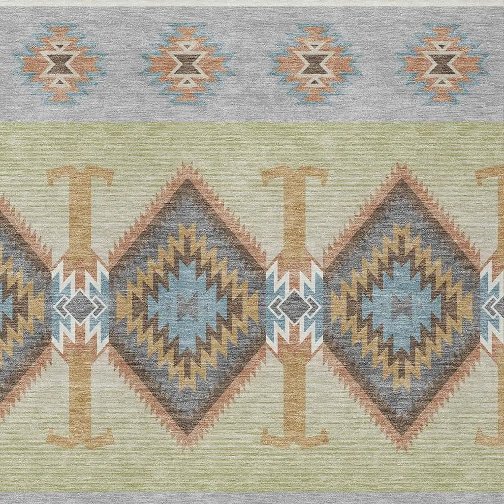 10' X 14' Gray And Green Southwestern Washable Indoor Outdoor Area Rug Homeroots Outdoor