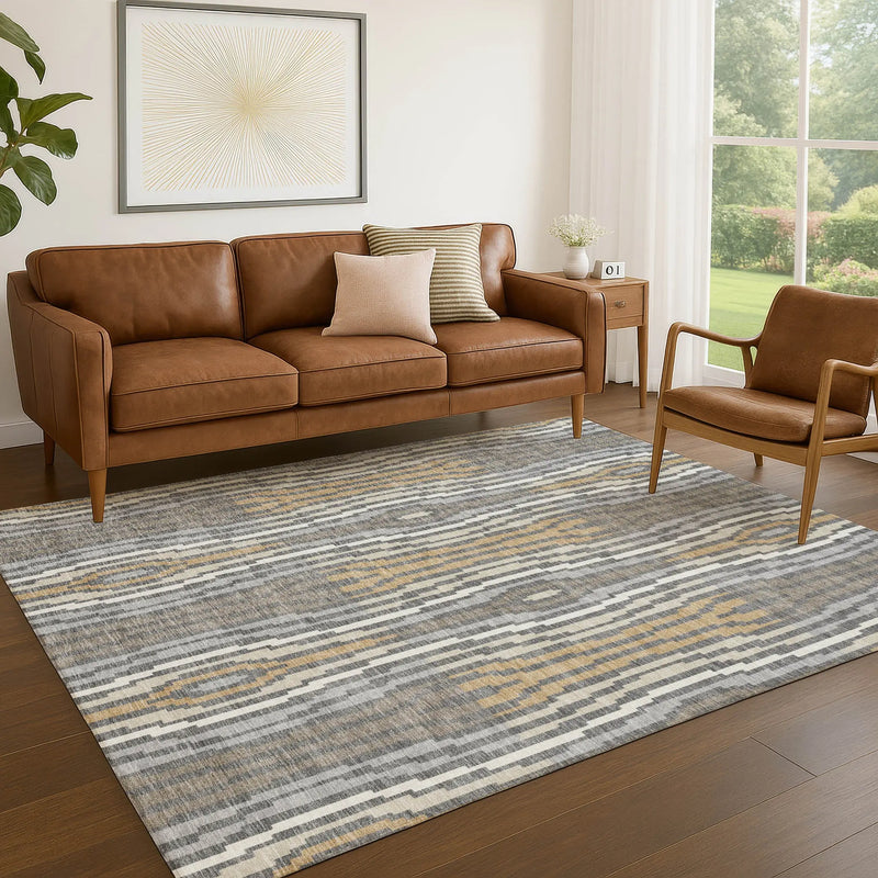 10' X 14' Gray And Ivory Abstract Washable Indoor Outdoor Area Rug Homeroots Outdoor