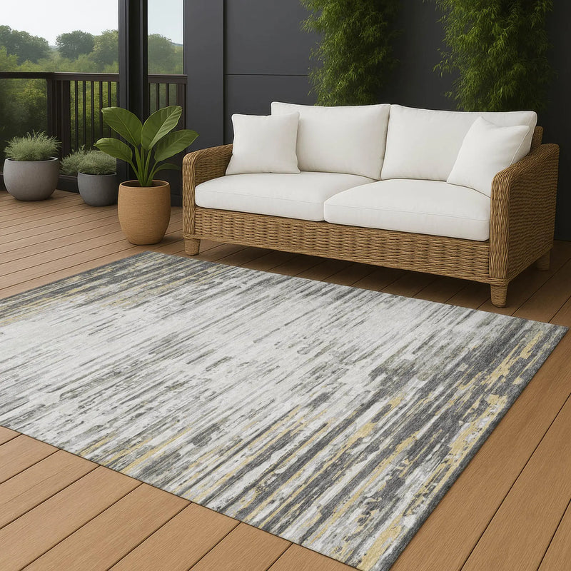 10' X 14' Gray And Ivory Abstract Washable Indoor Outdoor Area Rug Homeroots Outdoor