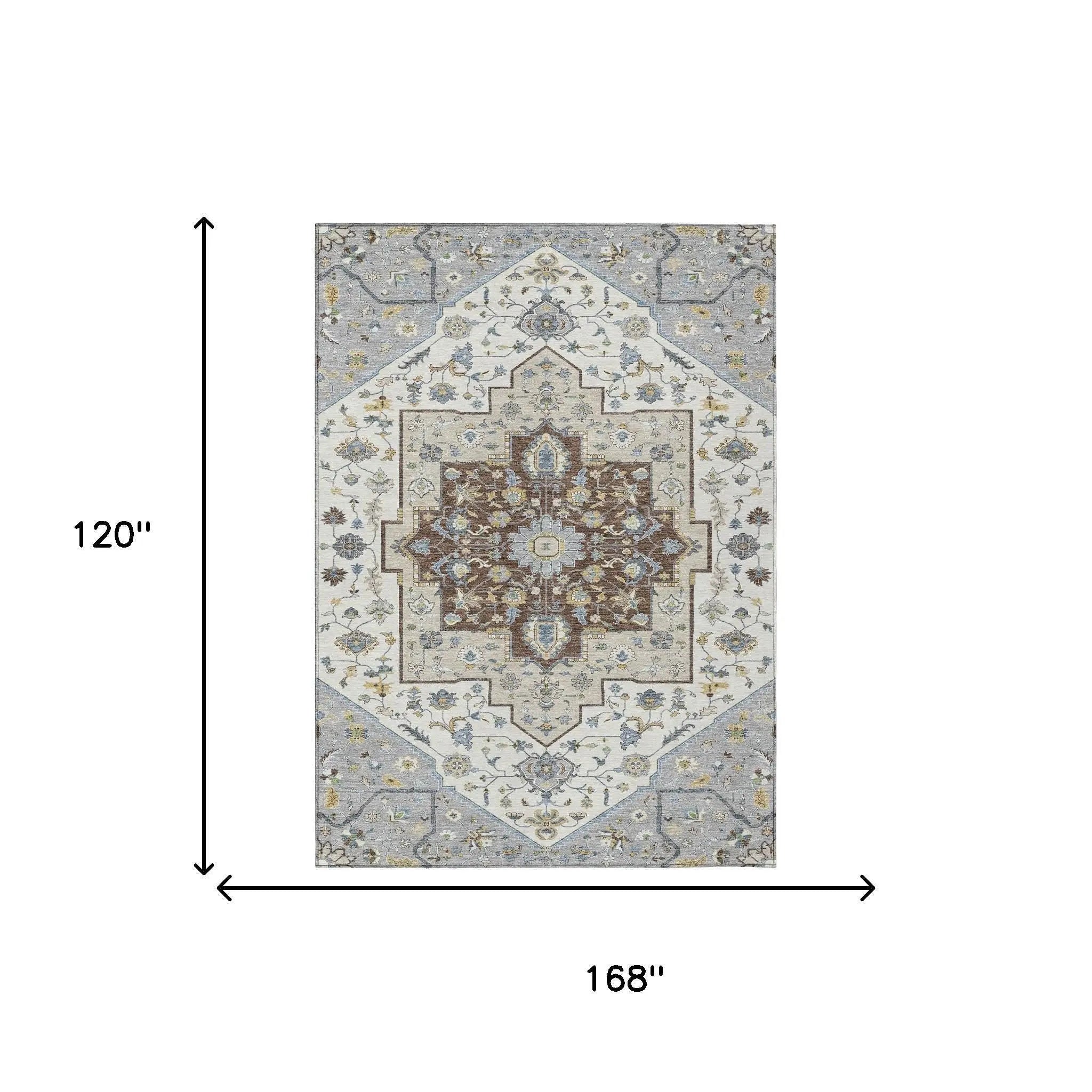 10' X 14' Gray And Ivory Floral Medallion Washable Indoor Outdoor Area Rug Homeroots Outdoor