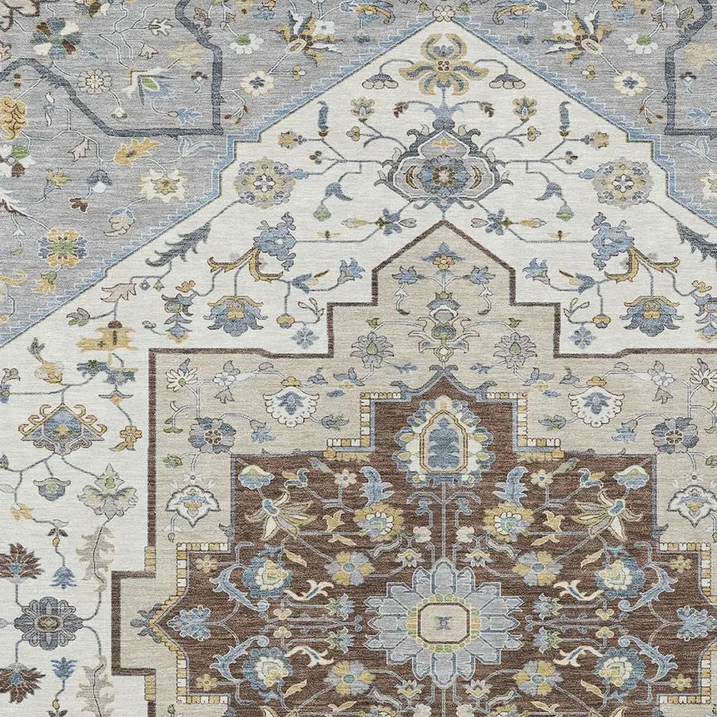 10' X 14' Gray And Ivory Floral Medallion Washable Indoor Outdoor Area Rug Homeroots Outdoor