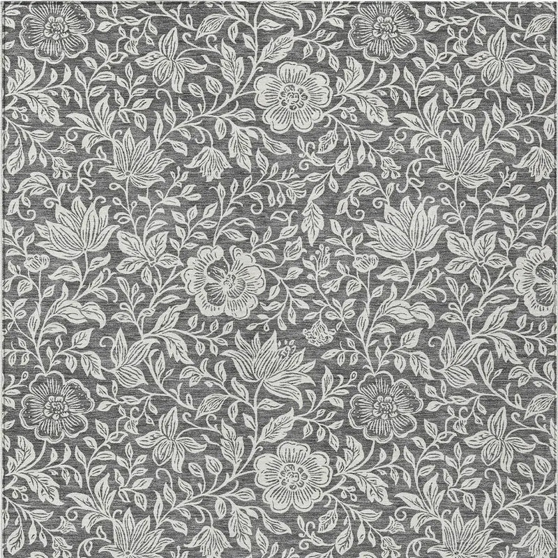 10' X 14' Gray And Ivory Floral Washable Indoor Outdoor Area Rug Homeroots Outdoor