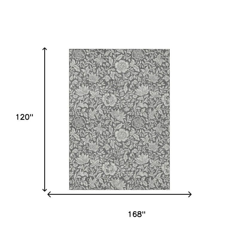 10' X 14' Gray And Ivory Floral Washable Indoor Outdoor Area Rug Homeroots Outdoor