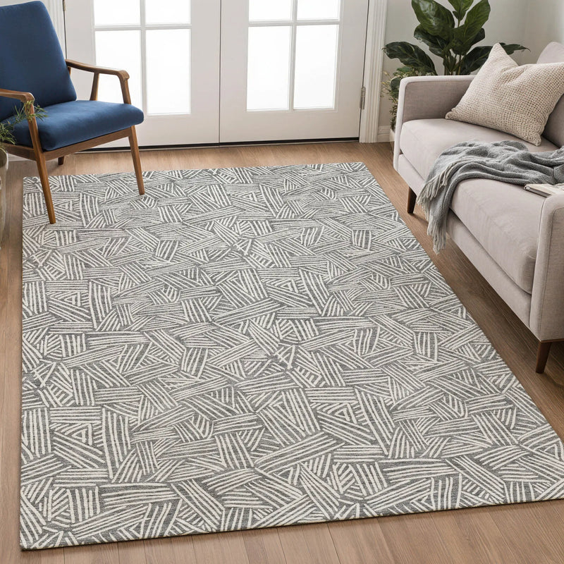 10' X 14' Gray And Ivory Geometric Washable Indoor Outdoor Area Rug Homeroots Outdoor