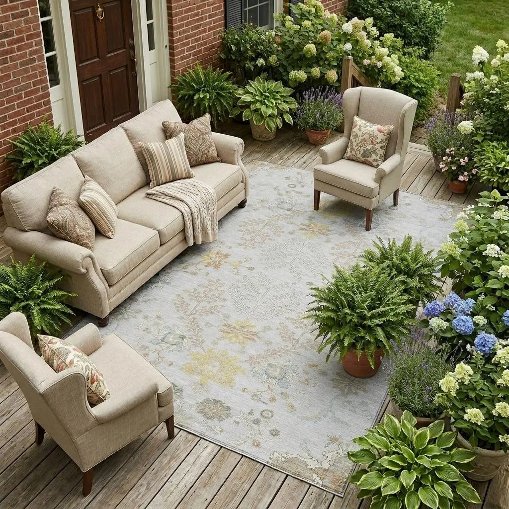 10' X 14' Gray And Ivory Oriental Washable Indoor Outdoor Area Rug Homeroots Outdoor