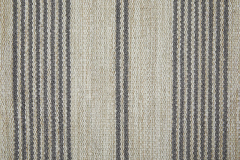 10' X 14' Gray And Ivory Striped Dhurrie Hand Woven Stain Resistant Area Rug Homeroots Outdoor