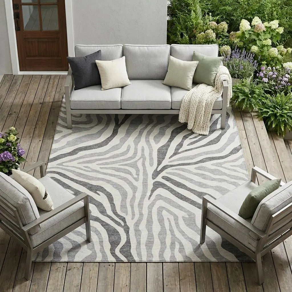 10' X 14' Gray And Ivory Zebra Print Washable Indoor Outdoor Area Rug Homeroots Outdoor