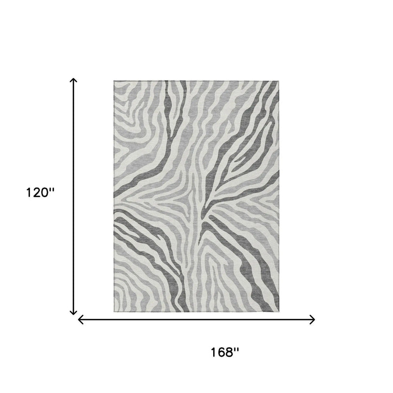 10' X 14' Gray And Ivory Zebra Print Washable Indoor Outdoor Area Rug Homeroots Outdoor