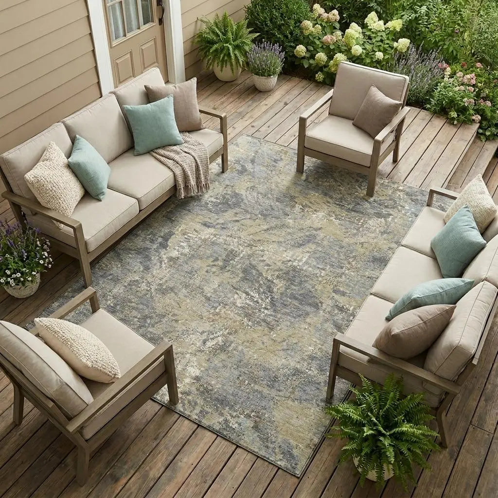10' X 14' Gray And Khaki Abstract Washable Indoor Outdoor Area Rug Homeroots Outdoor